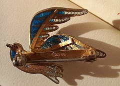 Vintage 800 Silver Filigree Plique A Jour Enamel Blue Bird Pin Brooch