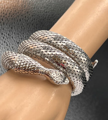 Vtg Whiting & Davis Mesh Snake Bracelet, Triple Coil