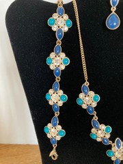 Vtg Avon JJH Blue Green Cabochon Clear Rhinestone Necklace Bracelet Earrings Set