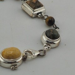 Sterling Silver 925 Bracelet Mixed Stone Cabochons 6.5in Lobster Clasp Classic