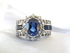 Vintage Sterling Silver 925 Simulated Sapphire Princess Diane Replica Ring 8