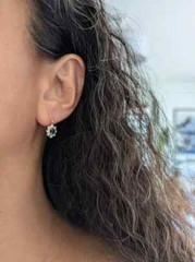 14K Yellow Gold Finish Vintage Flower Dangle Earrings Round Lab Created Sapphire
