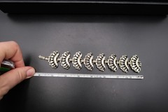Vtg Mid Century Silver Tone Filigree Crescent Openwork Link Bracelet 8″ Long