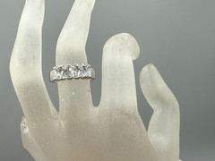 VINTAGE SILVER PLATED HALF ETERNITY BAGUETTE CUT CZ ANNIVERSARY BAND RING SZ 8