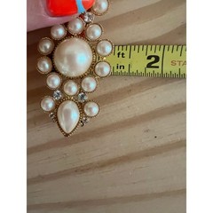 Vintage Richelieu Faux Pearl & Rhinestone Brooch- 2.75″ x 1.25″ Round/Oval Beads