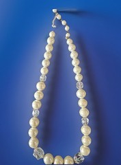 Vintage Faux Pearls 18” Signed Japan With AB Crystals. Hand Silk Strung