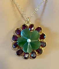 AUTHENTIC SWOBODA FLOWER PENDANT ~ JADE, GARNET, PEARL ~ STUNNING!