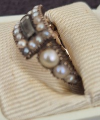 1820’s GEORGIAN 15K Gold/Seed Pearl Surround Mourning Hair Ring Sz 6.5