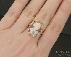 Antique 10k Yellow Gold Natural Cameo Diamond Ladies Ring 3.1g p18559b