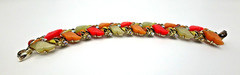 LISNER Thermoset Necklace Bracelet Earrings Set Cream/Salmon/Peach & AB Clusters
