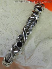 VINTAGE ONYX FLEXIBLE STERLING SILVER 0.925 7 1/2″ CUFF BRACELET slightly adjust