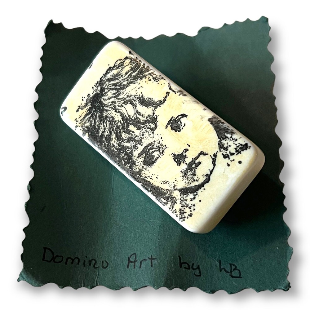 Hand Painted Portrait Brooch Pin Child Folk Art Domino OOAK