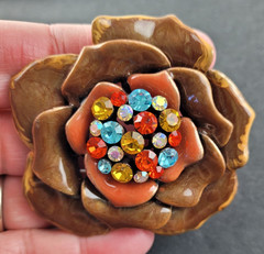 Rhinestone Enamel Metal Flower Brooch for Blazer Jacket Heavy