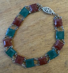 1920s Carnelian Chrysoprase Bracelet in 925 Sterling Silver Authentic Art Deco