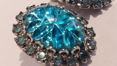 Vintage Earrings Big Molded Glass Cabochon & Rhinestone Judy Lee 1950s Sparkle