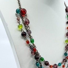 Bohemian Multicolor Glass Bead Layered Necklace Statement Festival Jewelry