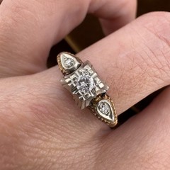 Vintage 1950s-60s 14K & 18K Gold Diamond Ring 0.12ctw Mid Century Size 6.75
