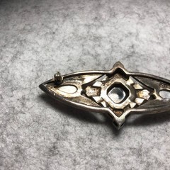 925 Sterling Silver Vintage/Antique Black Onyx ~ Pearl~Marcasite Art Deco Brooch