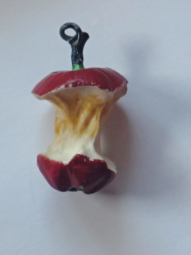 Vintage 1970s Apple Core Pendant HAND PAINTED HIPPIE LOVE FESTIVAL JEWELRY