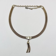 Vintage Signed Judy Lee Necklace Gold Tone Mesh Tassel Dangle Chain 13-16”