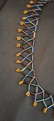 Art Deco Peacock Iridescent Bugle Netted Collar Vintage Necklace 16.5″