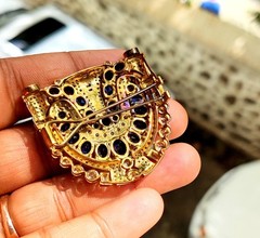 4Ct Oval Cut Lab Created Blue Sapphire Brooch Pin 14K Yellow Gold Plated Silver