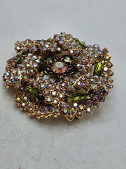 Vintage Olive Marquis & Aurora Borealis Rhinestone Brooch And Earrings Demi…