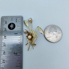 Vintage Floral Spray Brooch Gold Tone Faux Pearl Cottagecore Garden Party Flower