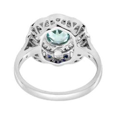 Art Deco Style Lab Created Diamond Aquamarine Sapphire Ring 14K White Gold FN
