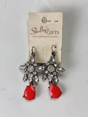 Red Teardrop Chandelier Earrings Crystal Rhinestone Gold Tone-Statement Earrings