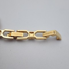 Swarovski Square Shape Crystal Tennis Bracelet Gold Plate Signed Adjustable 4mm