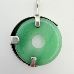 Vintage Crescent Man in the Moon Sterling Silver And Jade Jadiete Pendant NOS