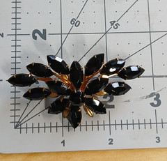 Vintage Jet Black Rhinestone Gold tone Brooch MCM