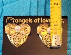 VTG-1995 “Angels of Love” Gold Tone Floral Heart & Rhinestone Earrings By Jane