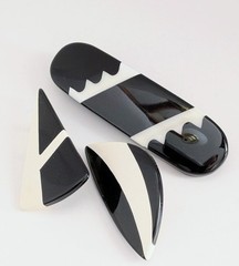 Vintage Brooches Black White Mod Pop Art Geometric Bold 60s Asymmetrical Lot 3