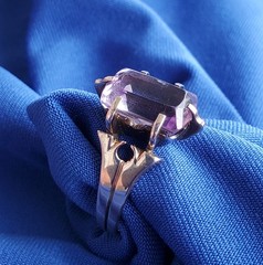 Original VINTAGE Amethyst Solid 14K ROSE GOLD DECO Engagement Ring Solitaire 7