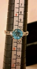 Petite 14k Solid White Gold Natural Blue Topaz and Diamond Ring Size 5