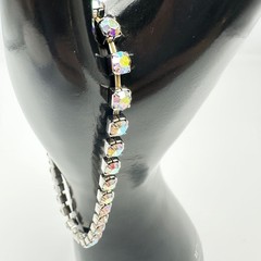 Silver Tone Aurora Borealis Rhinestone Tennis Bracelet Y2K Sparkle