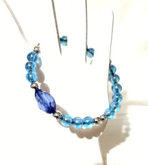 Vintage Handmade Unisex Adult Adjustable Blue Beaded Bracelet with Charms