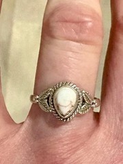 Sterling Silver 925 White Buffalo Gemstone Pear Ring Native American Size 6.75
