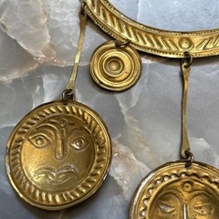 Vintage 60s Brass Sun Face Medallion Necklace Boho Tribal Festival Statement