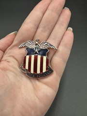 Vintage Red White Blue American Flag Enamel Eagle Shield Patriotic Brooch PWC