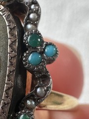 Antique Victorian era 14k Gold Silver Top Pearl Miniature Portrait Ring
