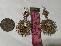 Rare Antique Victorian 14K Gold Earrings Basket Design With Pearl & Turquoise