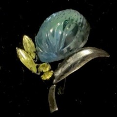 VTG AUSTRIA Molded Aqua Glass Berry Green Marquis Crystal Leaves FRUIT BROOCH