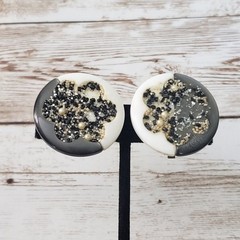 Vintage Clip On Earrings Black & Cream with Inset Design