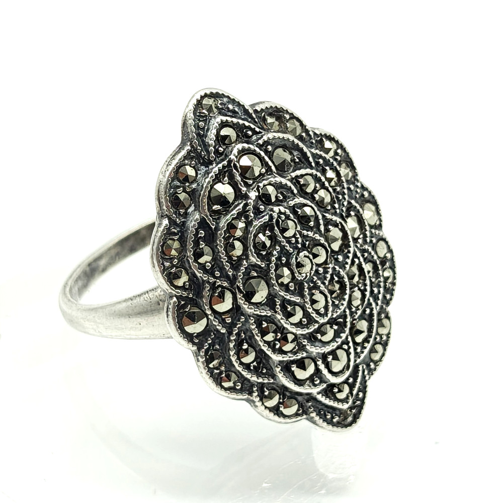 Vintage Uncas Mfg. Co. Sterling Silver 925 Marcasite Ring Sz 7 Art Deco