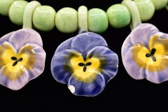 Flying Colors Vintage Pansy Flower Necklace Ceramic Beaded Floral Collar Choker