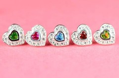 14k Solid White Gold Halo Heart Stud Earrings