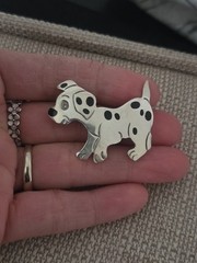 Vintage 925 Sterling Silver Enamel Dalmatian Poppy Dog Pin Brooch